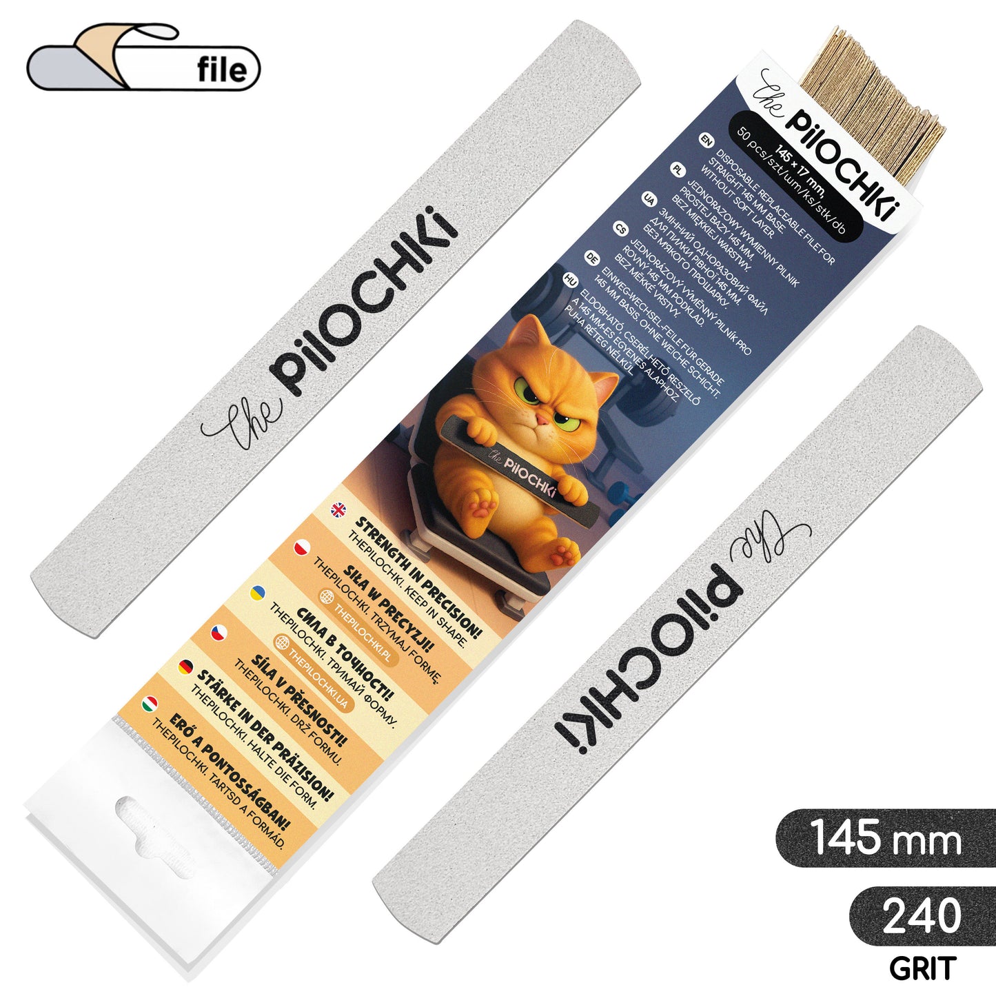 Wymienne pilniki proste 145 mm, białe, 240 grit, 50 szt. - ThePilochki