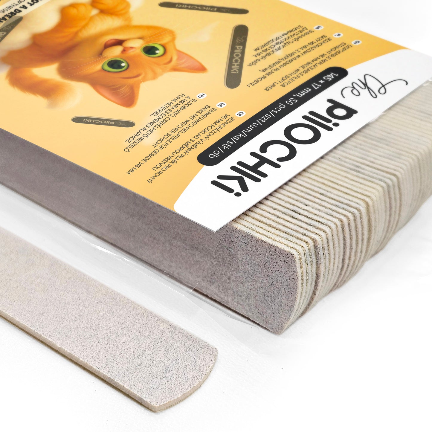 Wymienne pilniki proste 145 mm na miękkiej bazie, białe, 180 grit, 50 szt.