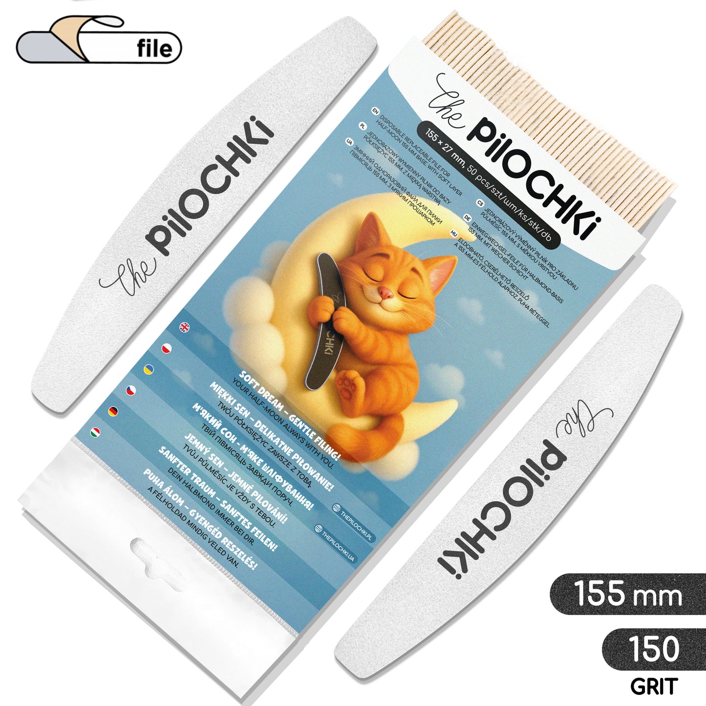 Wymienne pilniki półksiężyc 155 mm na miękkiej bazie, biały, 150 grit, 50 szt.