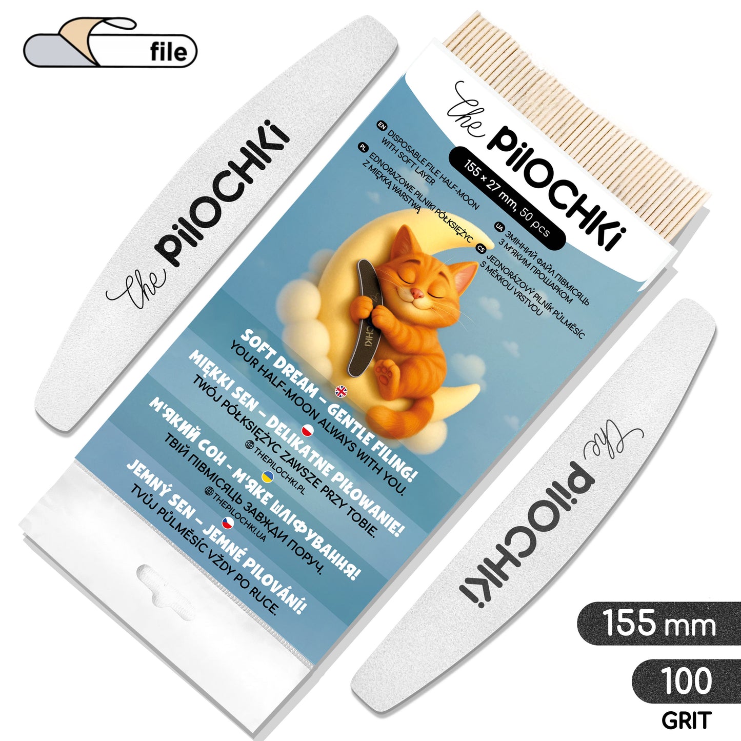 Wymienne pilniki półksiężyc 155 mm na miękkiej bazie, biały, 100 grit, 50 szt.