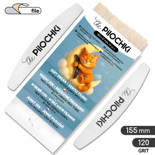 Wymienne pilniki 120 grit, 50 szt. na miękkiej bazie, półksiężyc 155 mm, biały