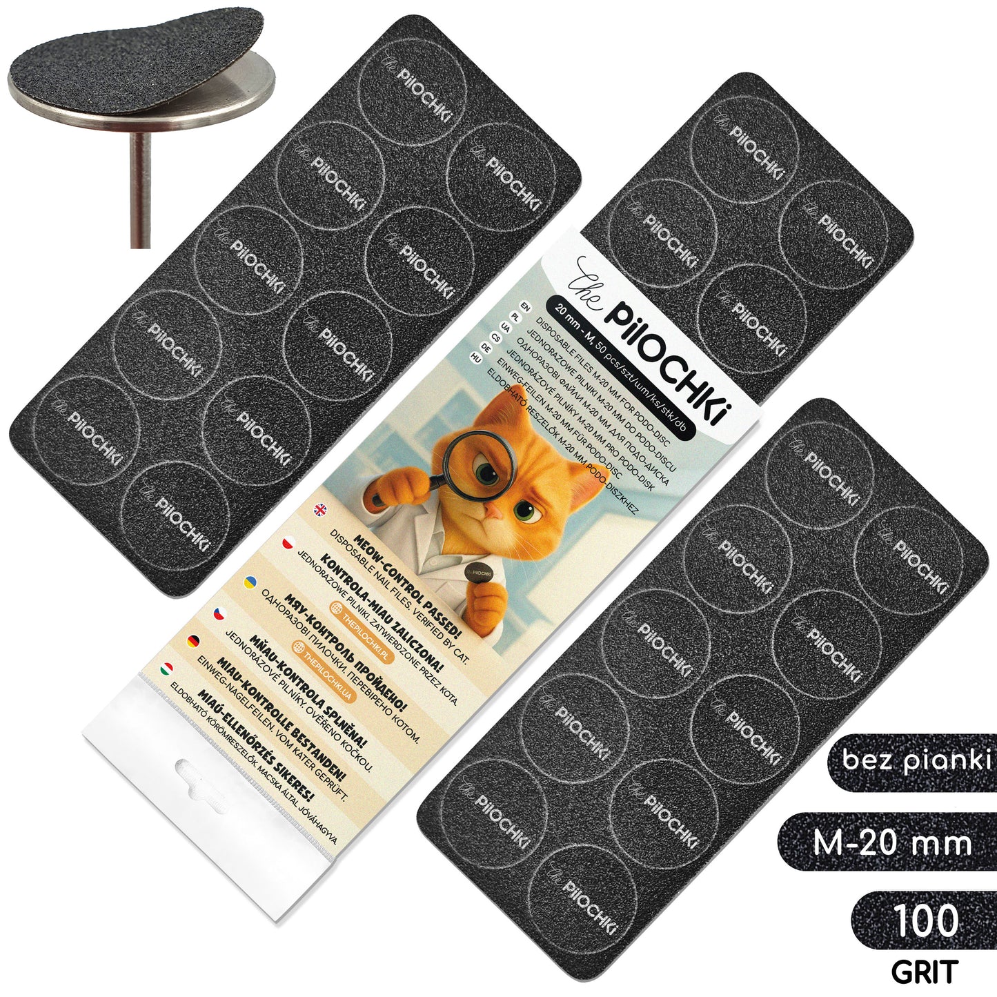 Nakładki PodoDisc - M 20 mm, 100 grit cienki, czarne, (50 szt.) - ThePilochki
