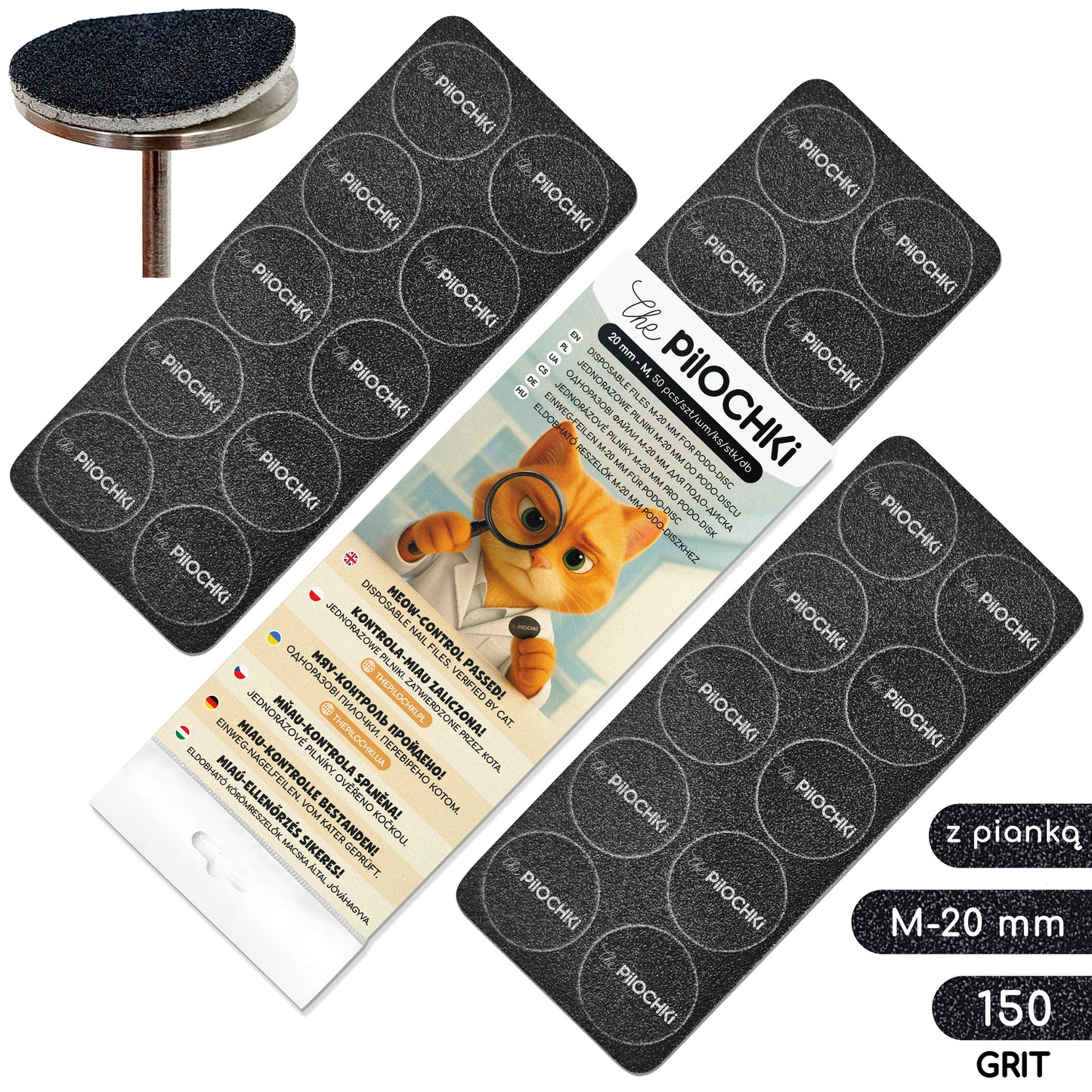 Nakładki PodoDisc - M 20 mm, 150 grit na miękkiej bazie, czarne, (50 szt.) - ThePilochki