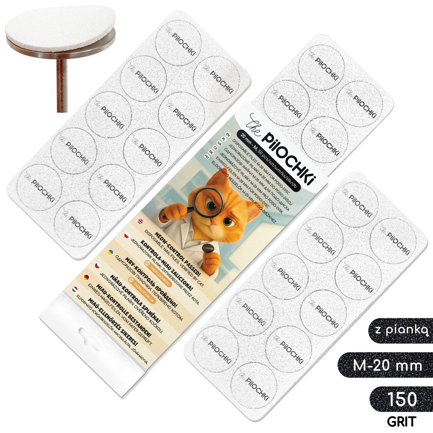 Nakładki PodoDisc - M 20 mm, 150 grit na miękkiej bazie, białe, (50 szt.) - ThePilochki