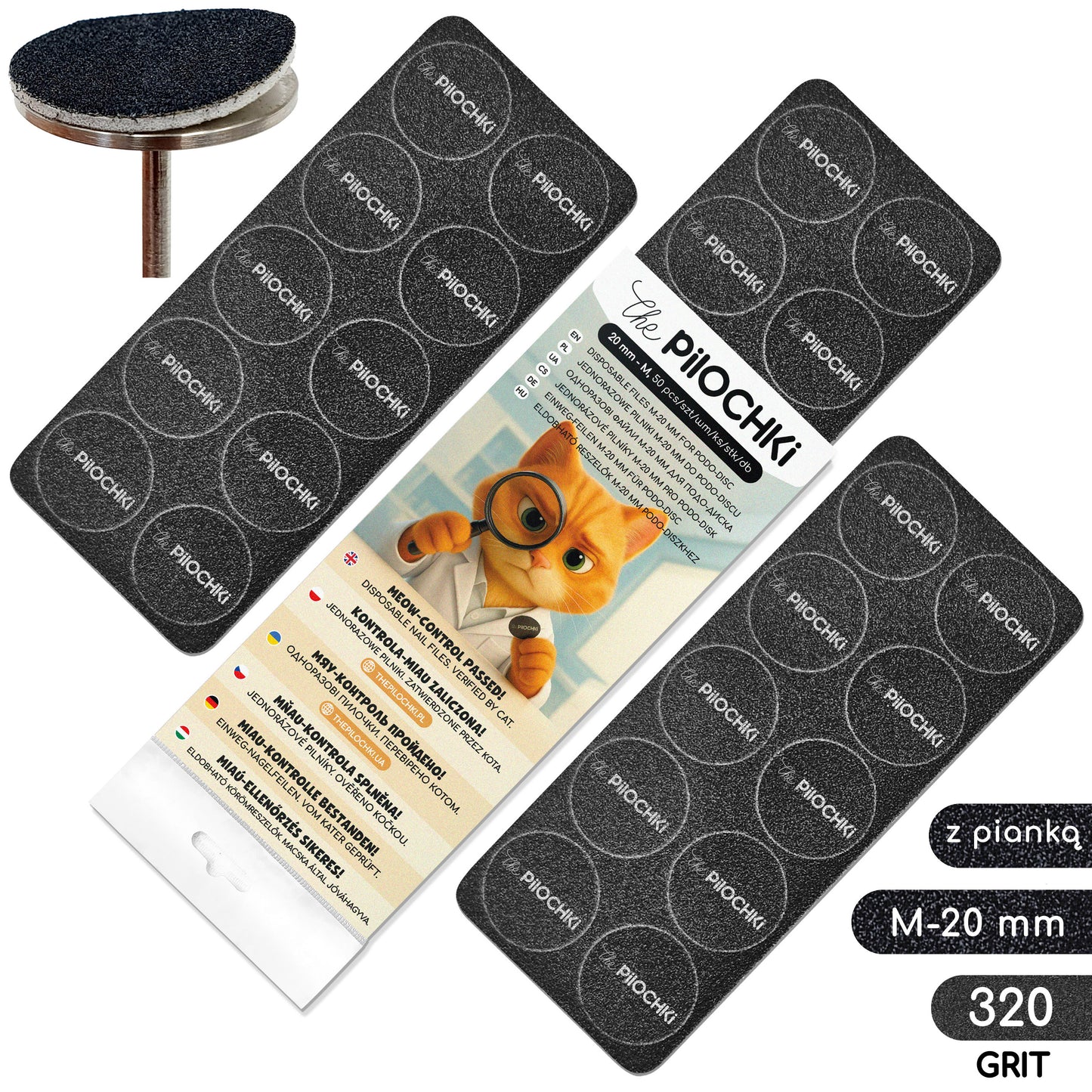 Nakładki PodoDisc - M 20 mm, 320 grit na miękkiej bazie, czarne, (50 szt.) - ThePilochki